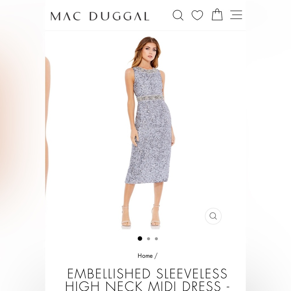 Mac Duggal Gray Embellished Sleeveless Midi Dress